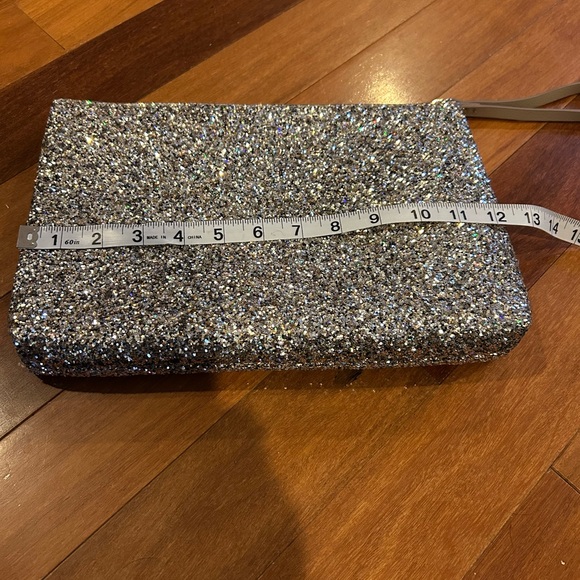 Old Navy Glitter Wristlet Silver Sparkle Glitter Top Zipper Clutch - Picture 3 of 5